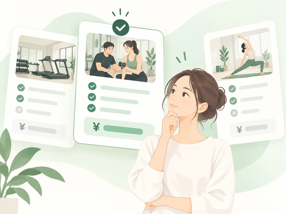 複数のフィットネスサービスを比較して選ぶイメージ
